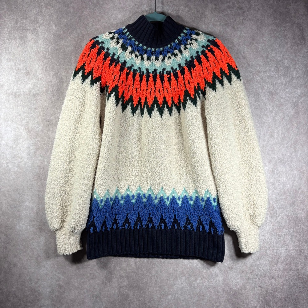 Pilcro Anthropologie Selene Sweater Women XS Cream Fair Isle Boucle Knit Boho‎
